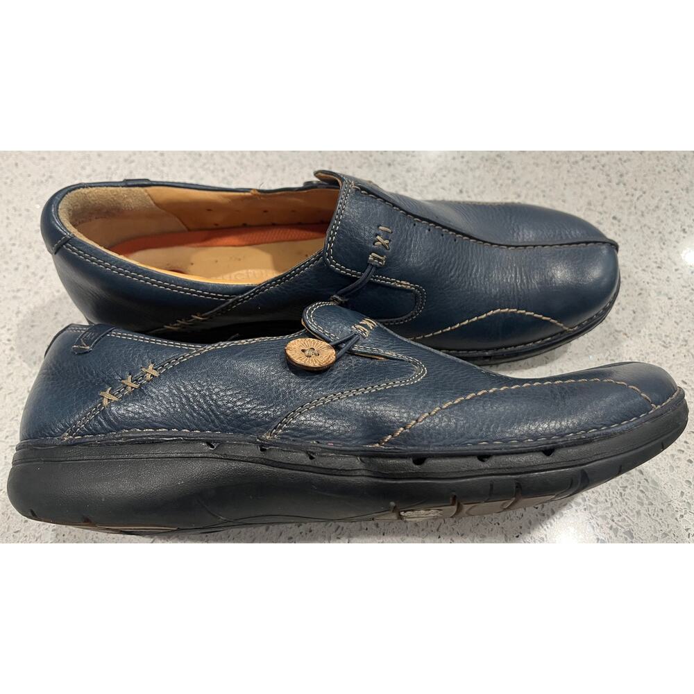Clarks, Unstructured Navy Leather Un-Loop Slip-On… - image 3